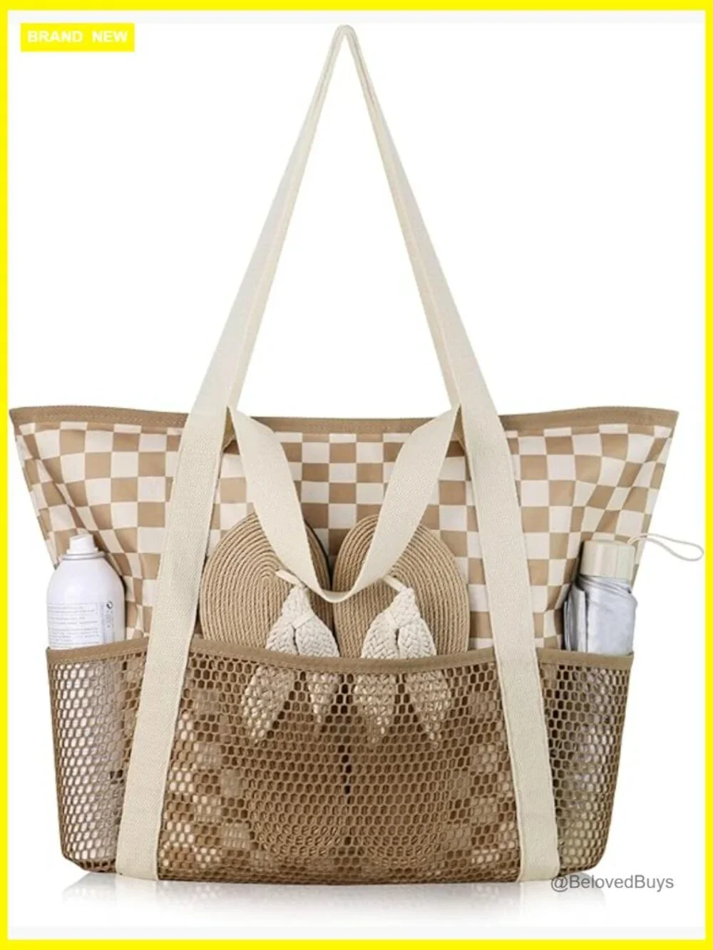 Large Beach Tote Waterproof Sandproof Tote with Zipper and Mesh Pockets